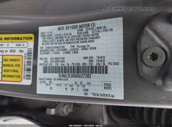 3LN6L2LU0GR627282 2016 LINCOLN MKZ HYBRID Silver Widok komory silnika