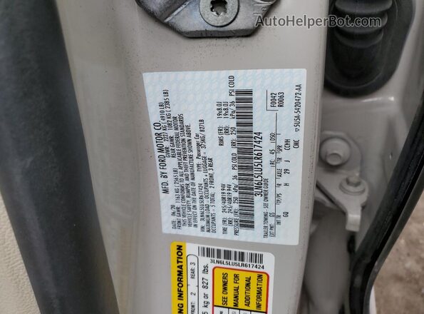 3LN6L5LU5LR617424 2020 LINCOLN MKZ White Vista interior de 360 grados