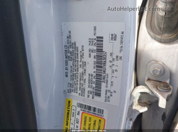 3LN6L5MU7HR630357 2017 LINCOLN MKZ HYBRID White VIN կոդի պիտակի տեսք