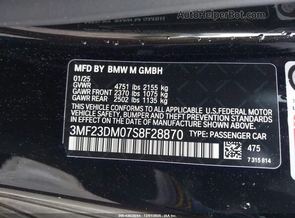 3MF23DM07S8F28870 2025 BMW M2 Black Engine compartment view