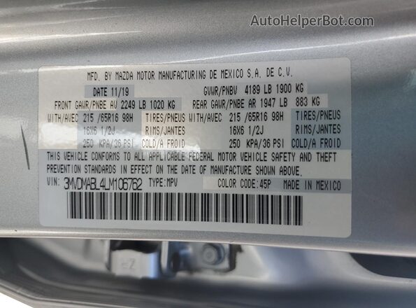 3MVDMABL4LM106762 2020 MAZDA CX-30 Silver Widok wnętrza 360 stopni