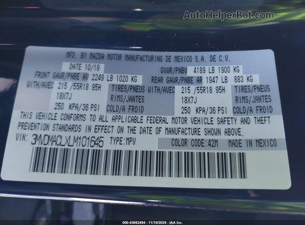 3MVDMACLXLM101645 2020 MAZDA CX-30 Синий Вид подкапотного пространства