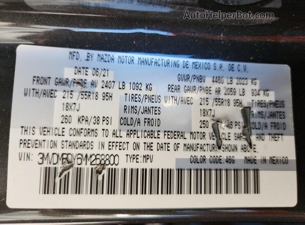 3MVDMBDY6MM268800 2021 MAZDA CX-30 Угольный Вид наклейки с VIN-кодом