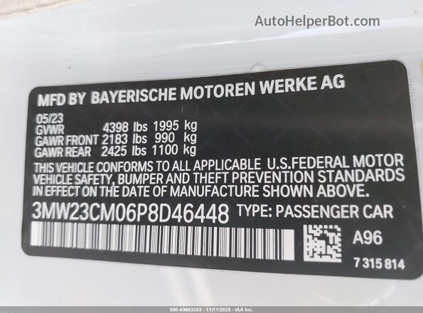 3MW23CM06P8D46448 2023 BMW 2 SERIES White Շարժիչի բաժամունքի տեսք