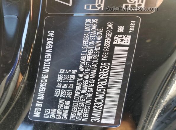3MW33CM05P8D68526 2023 BMW 2 SERIES Black Widok naklejki z numerem VIN