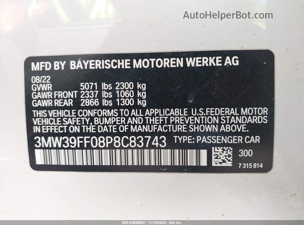 3MW39FF08P8C83743 2023 BMW 3 SERIES White Вид підкапотного простору