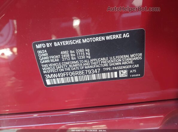 3MW49FF06R8E79347 2024 BMW M3 Red Vista del compartimento del motor