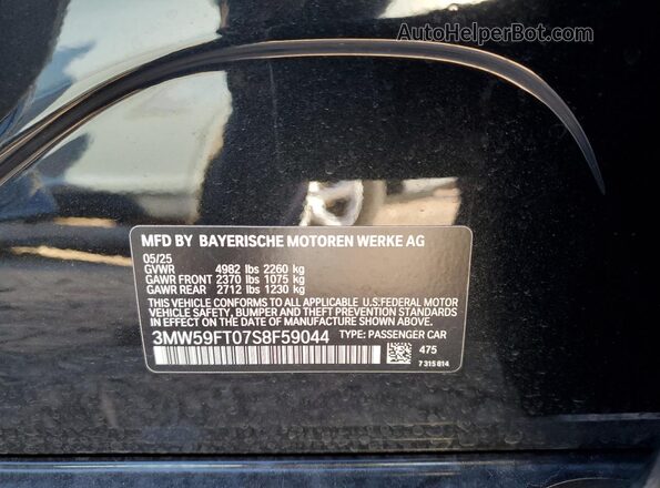 3MW59FT07S8F59044 2025 BMW M3 Black Widok naklejki z numerem VIN