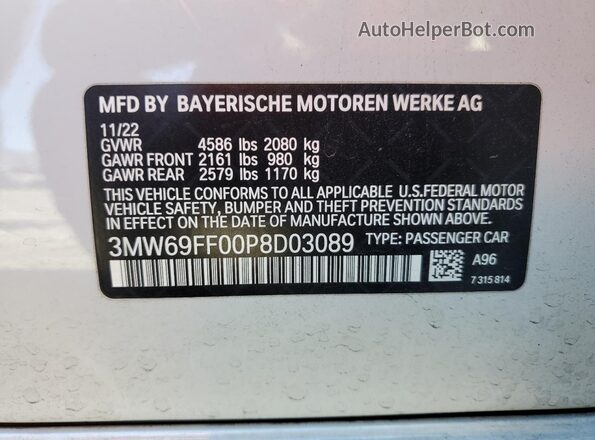 3MW69FF00P8D03089 2023 BMW 3 SERIES White Вид підкапотного простору