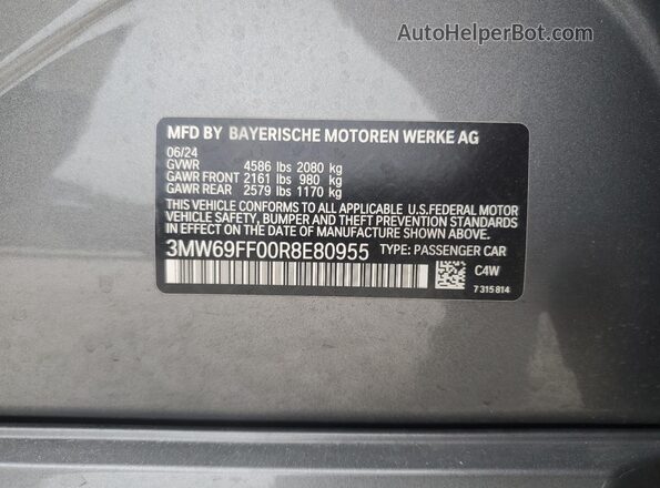 3MW69FF00R8E80955 2024 BMW 3 SERIES Gray Widok komory silnika