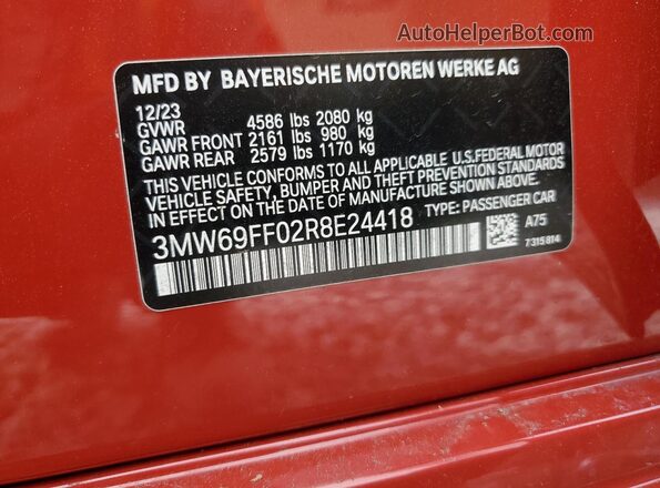 3MW69FF02R8E24418 2024 BMW 3 SERIES Red Engine compartment view