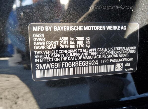 3MW69FF06R8E68924 2024 BMW 3 SERIES Black VIN კოდის სტიკერის ხედი