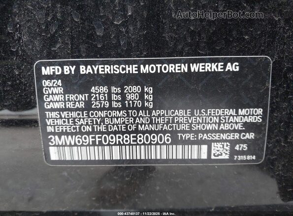 3MW69FF09R8E80906 2024 BMW 3 SERIES Black Engine compartment view