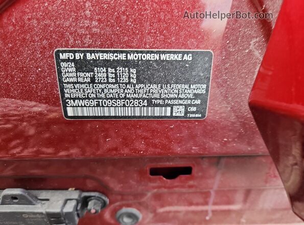 3MW69FT09S8F02834 2025 BMW M3 Red Вид наклейки з VIN-кодом