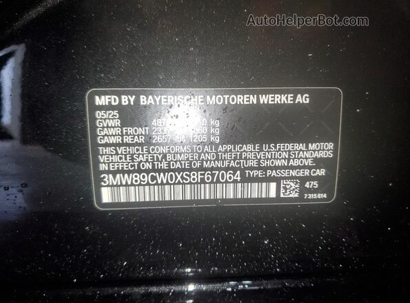 3MW89CW0XS8F67064 2025 BMW 3 SERIES Black VIN კოდის სტიკერის ხედი