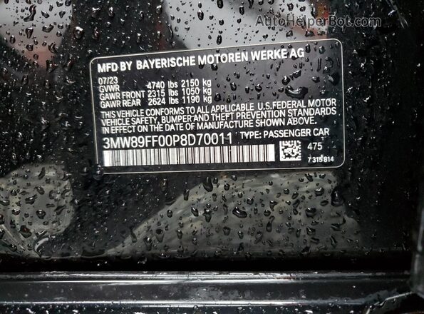 3MW89FF00P8D70011 2023 BMW 3 SERIES Black VIN კოდის სტიკერის ხედი