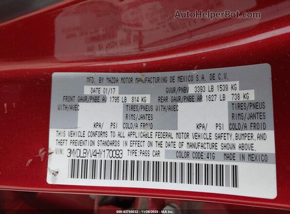 3MYDLBYV4HY170093 2017 TOYOTA YARIS IA Red Շարժիչի բաժամունքի տեսք