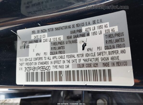 3MZBPABMXPM355420 2023 MAZDA 3 Dark Blue Engine compartment view