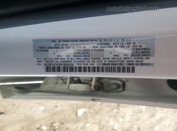 3MZBPACM3PM366404 2023 MAZDA 3 White Вид підкапотного простору