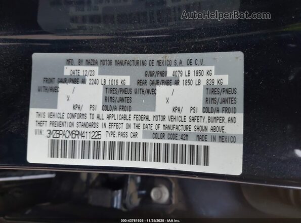 3MZBPACM6RM411225 2024 MAZDA 3 Blue Вид підкапотного простору