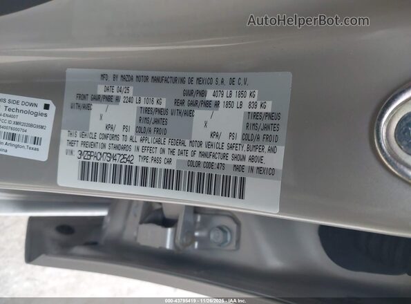 3MZBPACM7SM472542 2025 MAZDA 3 Beige Շարժիչի բաժամունքի տեսք