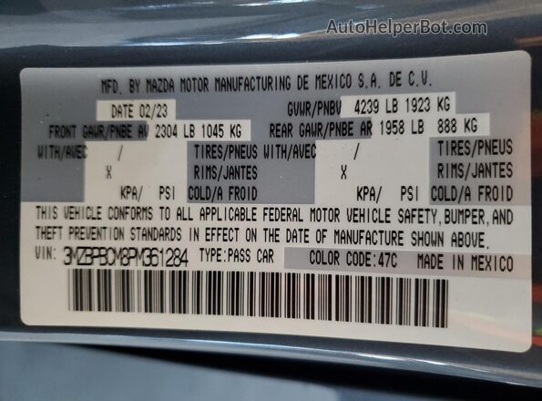 3MZBPBCM8PM361284 2023 MAZDA 3 Blue VIN կոդի պիտակի տեսք