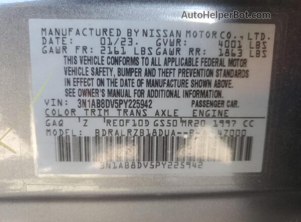 3N1AB8DV5PY225942 2023 NISSAN SENTRA Gray Вид підкапотного простору