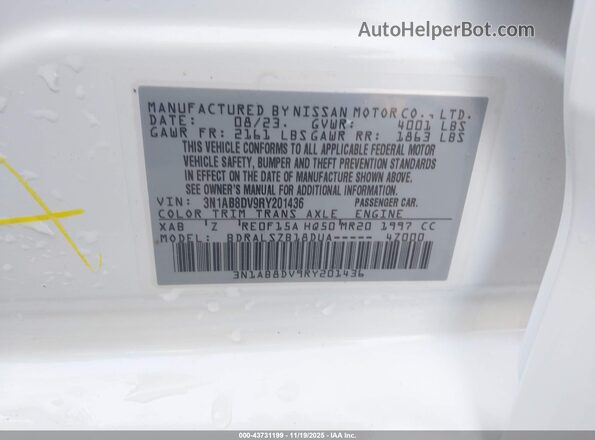 3N1AB8DV9RY201436 2024 NISSAN SENTRA White Widok komory silnika