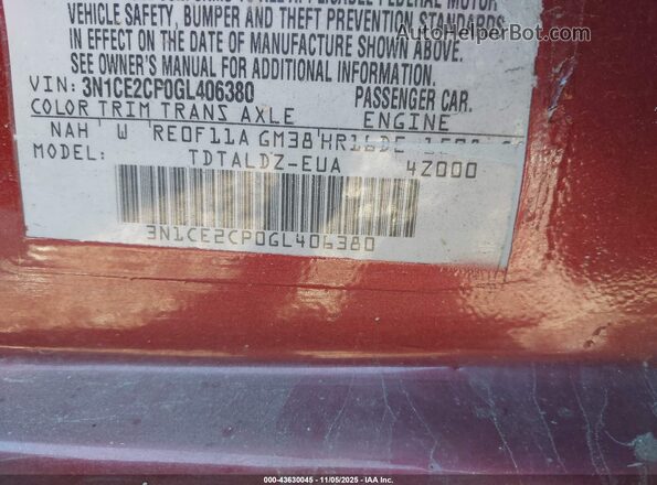 3N1CE2CP0GL406380 2016 NISSAN VERSA NOTE Burgundy Widok komory silnika