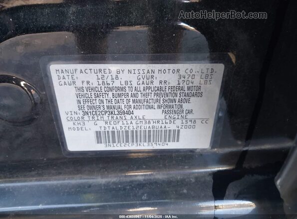 3N1CE2CP3KL359404 2019 NISSAN VERSA NOTE Black Շարժիչի բաժամունքի տեսք