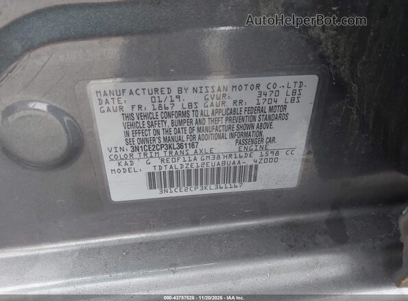 3N1CE2CP3KL361167 2019 NISSAN VERSA NOTE Gray Widok komory silnika