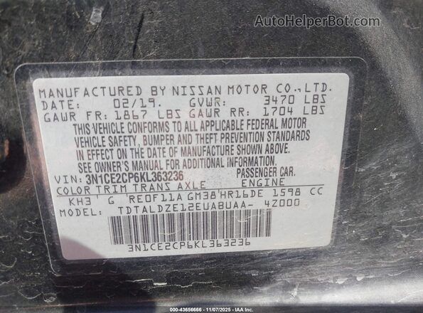 3N1CE2CP6KL363236 2019 NISSAN VERSA NOTE Black Vista del compartimento del motor