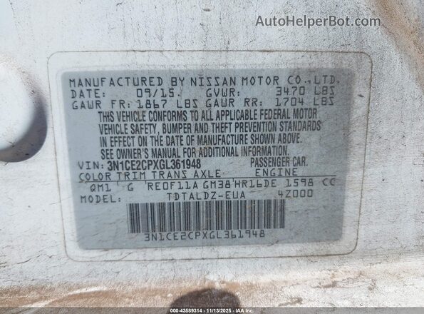 3N1CE2CPXGL361948 2016 NISSAN VERSA NOTE Белый Вид подкапотного пространства