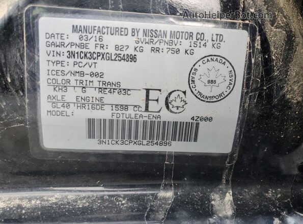 3N1CK3CPXGL254896 2016 NISSAN MICRA Black 