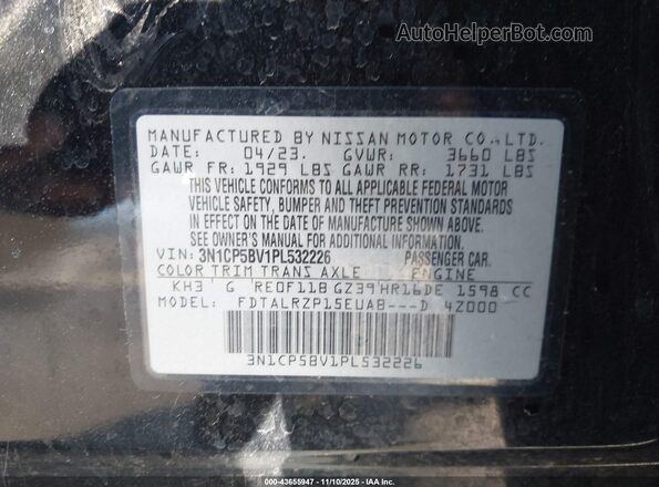 3N1CP5BV1PL532226 2023 NISSAN KICKS Black Engine compartment view