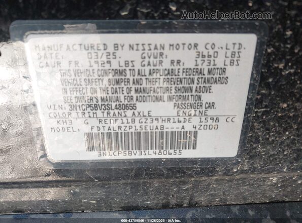 3N1CP5BV3SL480655 2025 NISSAN KICKS PLAY Black Vista del compartimento del motor