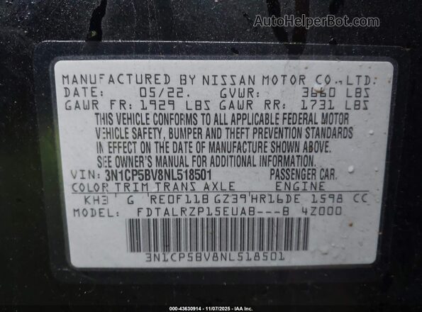 3N1CP5BV8NL518501 2022 NISSAN KICKS Black 