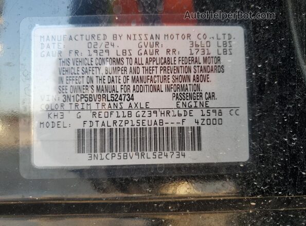 3N1CP5BV9RL524734 2024 NISSAN KICKS Black Widok wnętrza 360 stopni