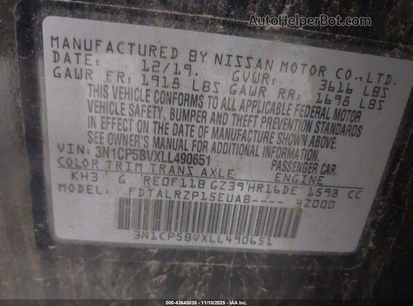 3N1CP5BVXLL490651 2020 NISSAN KICKS Black Շարժիչի բաժամունքի տեսք