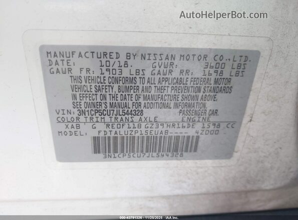 3N1CP5CU7JL544328 2018 NISSAN KICKS Белый 