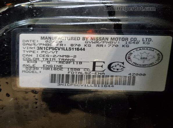 3N1CP5CV1LL511644 2020 NISSAN KICKS Black Vista interior de 360 grados