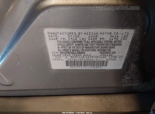 3N1CP5CV5LL536823 2020 NISSAN KICKS Gray Շարժիչի բաժամունքի տեսք