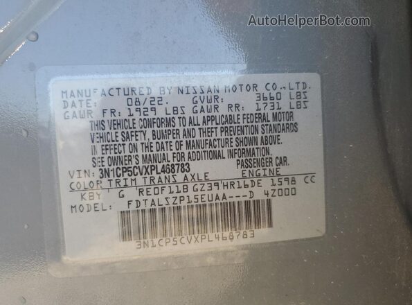 3N1CP5CVXPL468783 2023 NISSAN KICKS Gray Vista interior de 360 grados