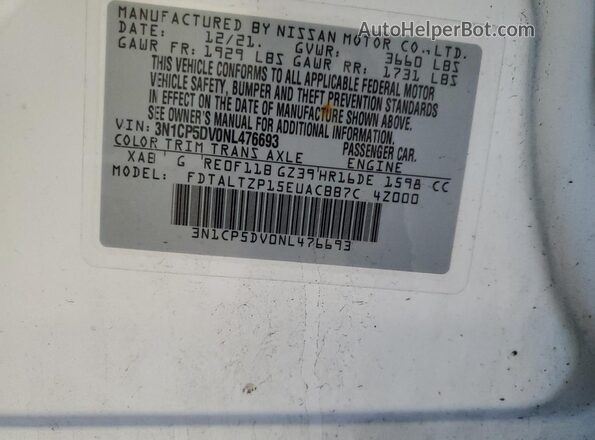 3N1CP5DV0NL476693 2022 NISSAN KICKS White Vista de la etiqueta del VIN