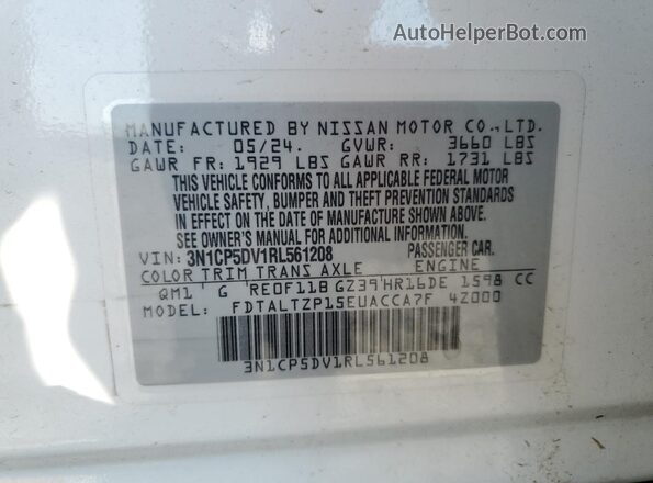 3N1CP5DV1RL561208 2024 NISSAN KICKS Белый Вид наклейки с VIN-кодом