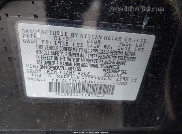 3N1CP5DV7LL497165 2020 NISSAN KICKS Black Vista del compartimento del motor