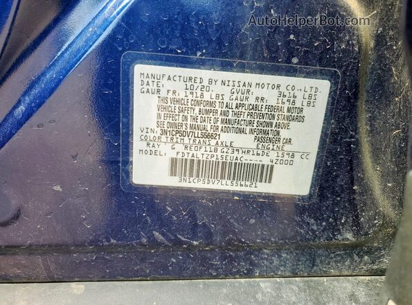 3N1CP5DV7LL556621 2020 NISSAN KICKS Синий Вид наклейки с VIN-кодом
