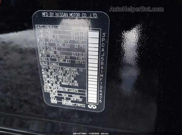 3PCAJ5BA1MF126475 2021 INFINITI QX50 Black Vista del compartimento del motor