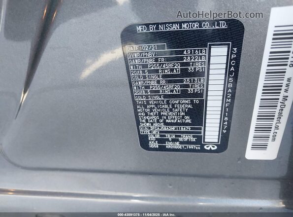 3PCAJ5BA2MF118479 2021 INFINITI QX50 Gray ძრავის განყოფილების ხედი
