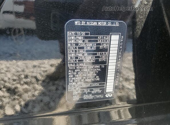 3PCAJ5BA6MF106934 2021 INFINITI QX50 Black Widok naklejki z numerem VIN